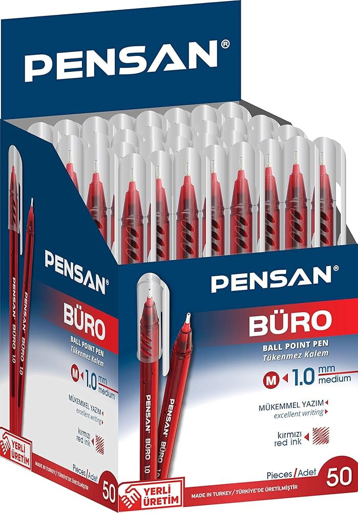Pensan Tükenmez Kalem Büro 1.0 mm Kırmızı 50'li X 1 Adet