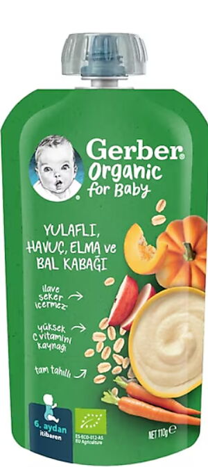 Gerber Organik Yulaflı Elma, Havuç ve Balkabaklı Püre 110 gr X 1 Adet